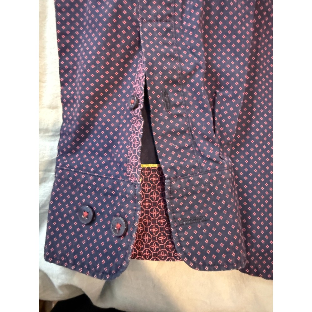 Denim & Flower Navy Button Up Men's Sz L Slim Fit Mixed‎ Blues Graphic Print - Picture 4 of 7